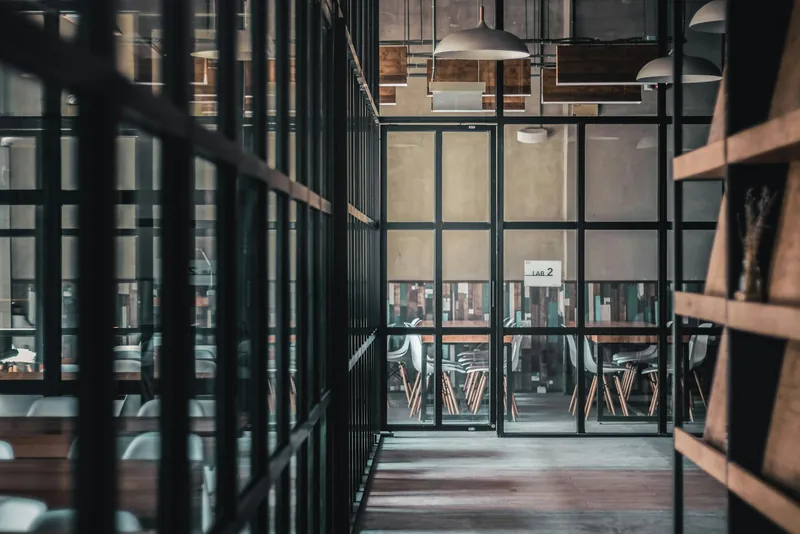 Glass office entrance and corridor