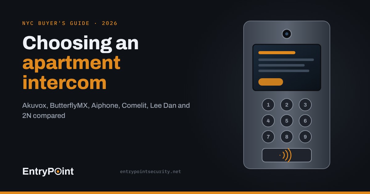 Illustrated apartment video intercom panel beside the headline Choosing an apartment intercom